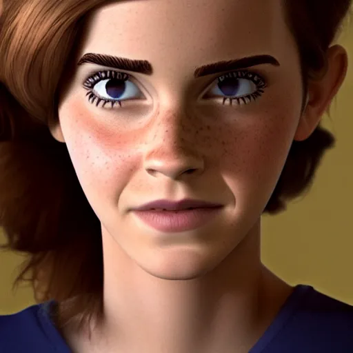 Image similar to new pixar character as emma watson, highly detailed, extremely high quality, hd, 4 k, 8 k, professional photographer, 4 0 mp, lifelike, top - rated, award winning, cinematic, realistic, detailed lighting, detailed shadows, sharp, no blur, edited, corrected, trending