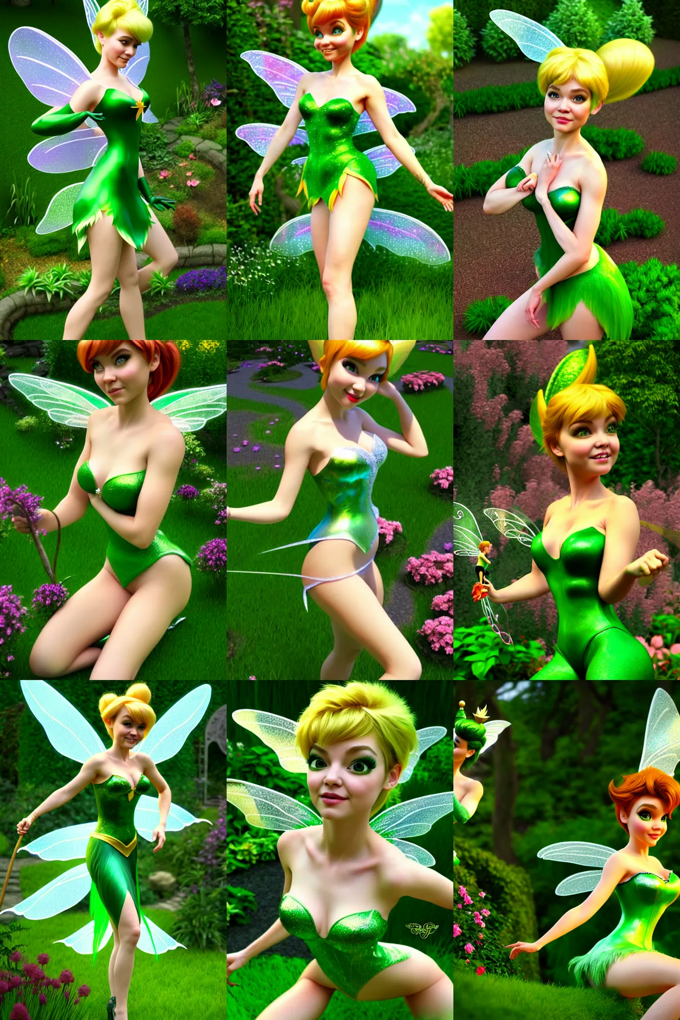 Prompt: a highly detailed and realistic ilustration of the tinker bell fairy cosplay on a garden, made by kim jung ji artstation, 4 k, correctly anatomy, good light