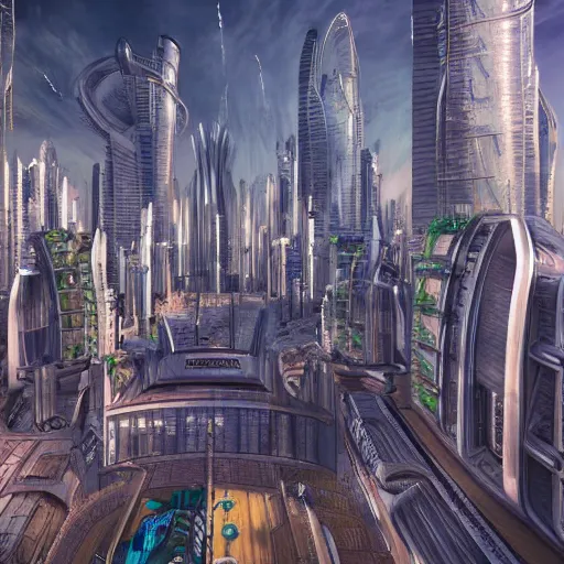 Image similar to highly detailed arcology city in a utopian future, digital art, cinematic shot