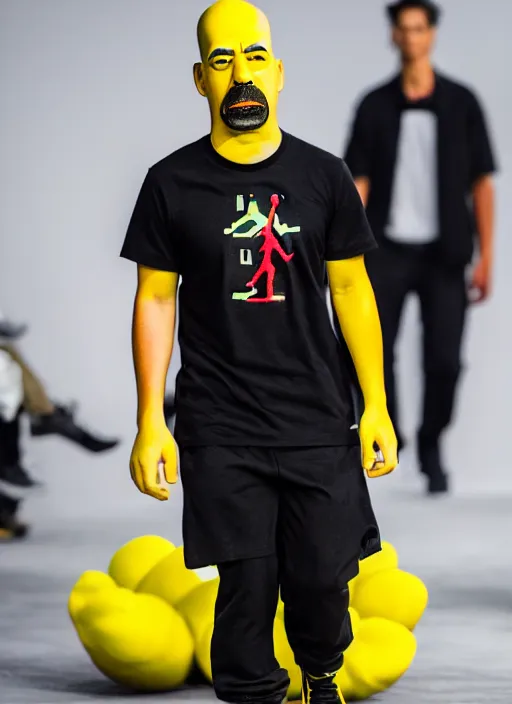 Image similar to hyperrealistic and heavy detailed air jordan runway show of homer simpson, leica sl 2 5 0 mm, vivid color, high quality, high textured, real life