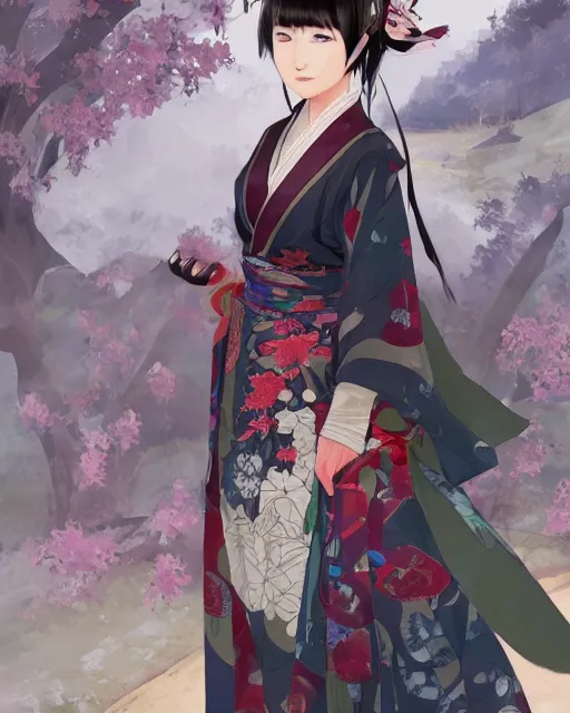 Image similar to A full-body anime portrait of Ssunbiki as a beautiful woman wearing a kimono from Skyrim, by Stanley Artgerm Lau, WLOP, Rossdraws, James Jean, Andrei Riabovitchevy, Marc Simonetti, and Sakimichan, trending on artstation