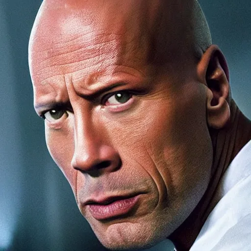 Image similar to dwayne johnson as bruce willis in diehard movie, cinematic, his face like want tell he tired of this