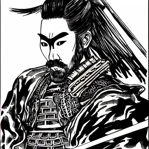 Image similar to intricate, realistic ink drawing of a samurai in a splash of ink, 8 k