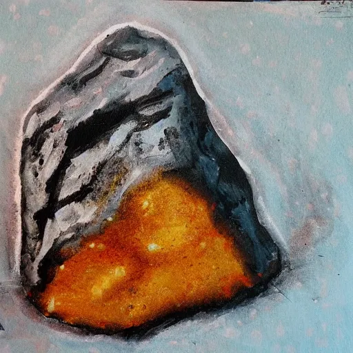 Prompt: a sinister aisolated rock made of hunger, hard brush painting