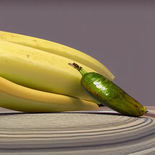 Image similar to a realistic photo of a hungry banana eating a pickle on Saturn, realistic, 3D render, 8k,