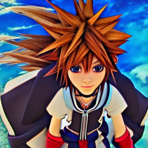 Image similar to kingdom hearts sora, a very detailed cosplay, a very detailed elegant, sharp focus, a very detailed art by alphonse mucha and greg rutkowski