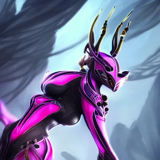 Image similar to highly detailed exquisite fanart, ant pov from the floor looking up, of a beautiful female warframe, standing elegantly, shining reflective off-white plated armor, slick elegant design, bright Fuchsia skin, sharp claws, close full body shot, epic cinematic shot, realistic, professional digital art, high end digital art, DeviantArt, artstation, Furaffinity, 8k HD render, epic lighting, depth of field