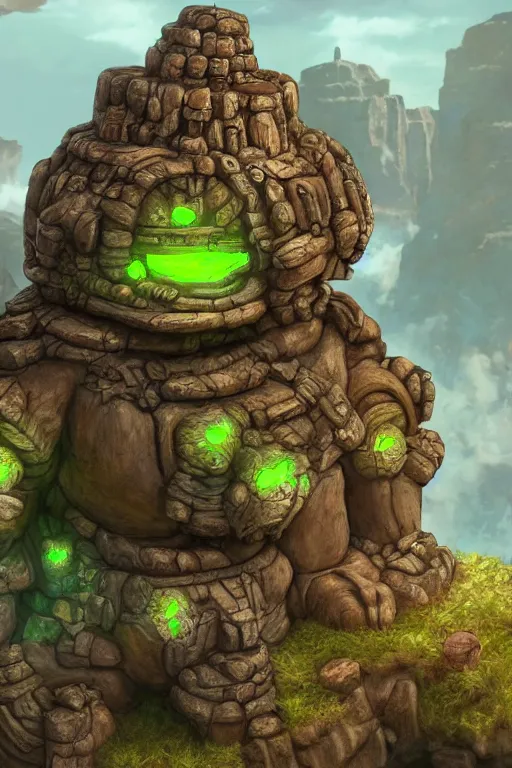 Image similar to zelda fantasy art giant golem troll wood rock greeble gemstone, global illumination ray tracing hdr fanart arstation by sung choi and eric pfeiffer and gabriel garza and casper konefal