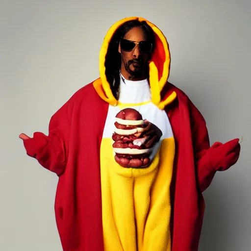 Prompt: photo of snoop dog in a hotdog costume, 8 k