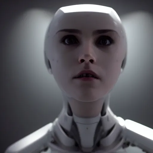 Image similar to headshot of humanoid robot from ex machina, cinematic angle, cinematic lighting, detailed, elegant