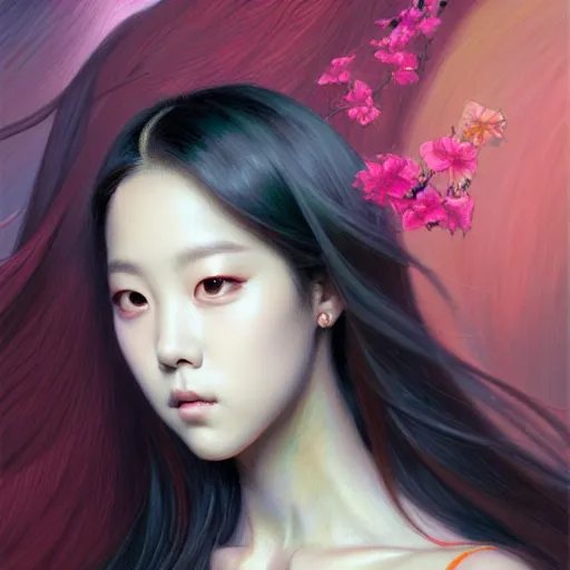 Image similar to a painting of jisoo of blackpink in the style of donato giancola, and in the style of charlie bowater, and in the style of jules ferdinand jacquemart, symmetry, smooth, sharp focus, semi - realism, photo realistic, dynamic lighting, artstation, poster, volumetric lighting, very detailed face, intricate complexity, 8 k, award winning