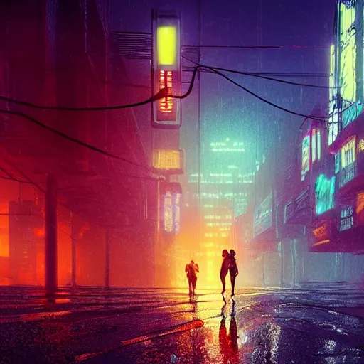 Image similar to many jellyfish running on the street at night after the rain, with the silhouette of distant mountains in the background, cyberpunk style, blade runner, by darek zabrocki, 8 k