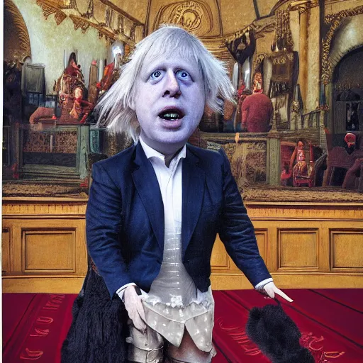 Image similar to boris johnson as a court jester, painting, by weta digital