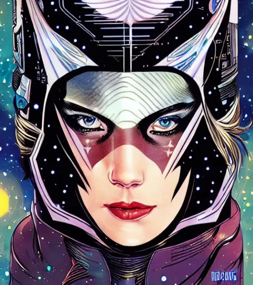 Prompt: portrait of a female space priestess, by DC comics and Sandra Chevrier