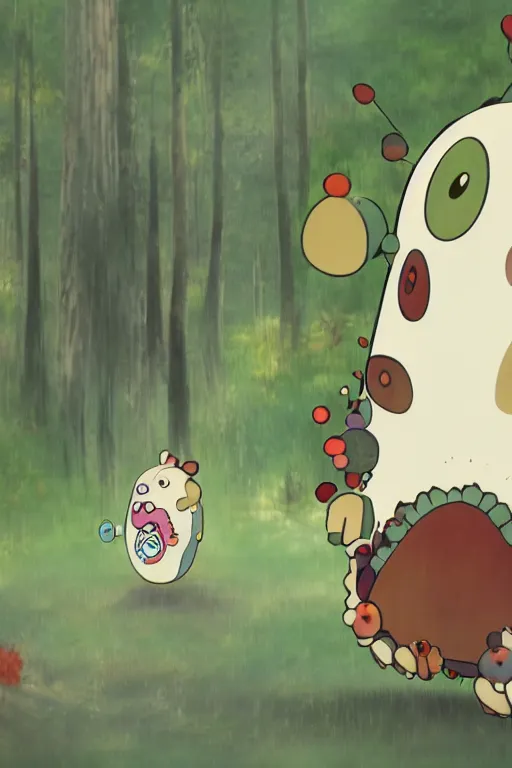 Image similar to A cute little monster in a misty forest art style by Takashi Murakami, 4k, 8k