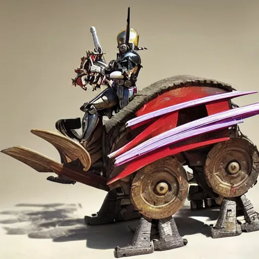 Image similar to full - color photo of a transformers toy that is a roman soldier which transforms into a horse - drawn chariot, displayed on a shelf in a toy store.