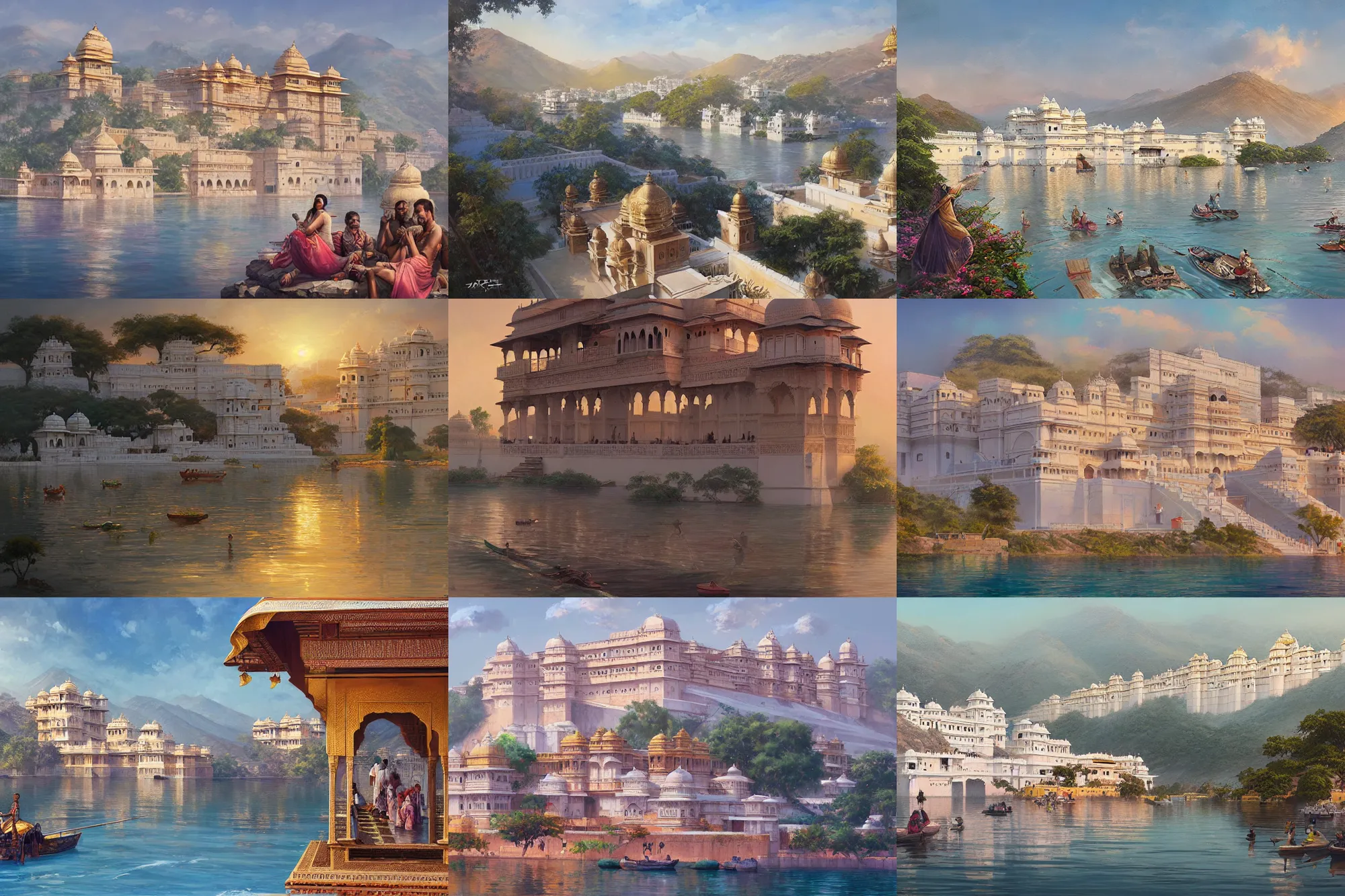 Image similar to painting of Udaipur, art by artgerm and greg rutkowski and magali villeneuve