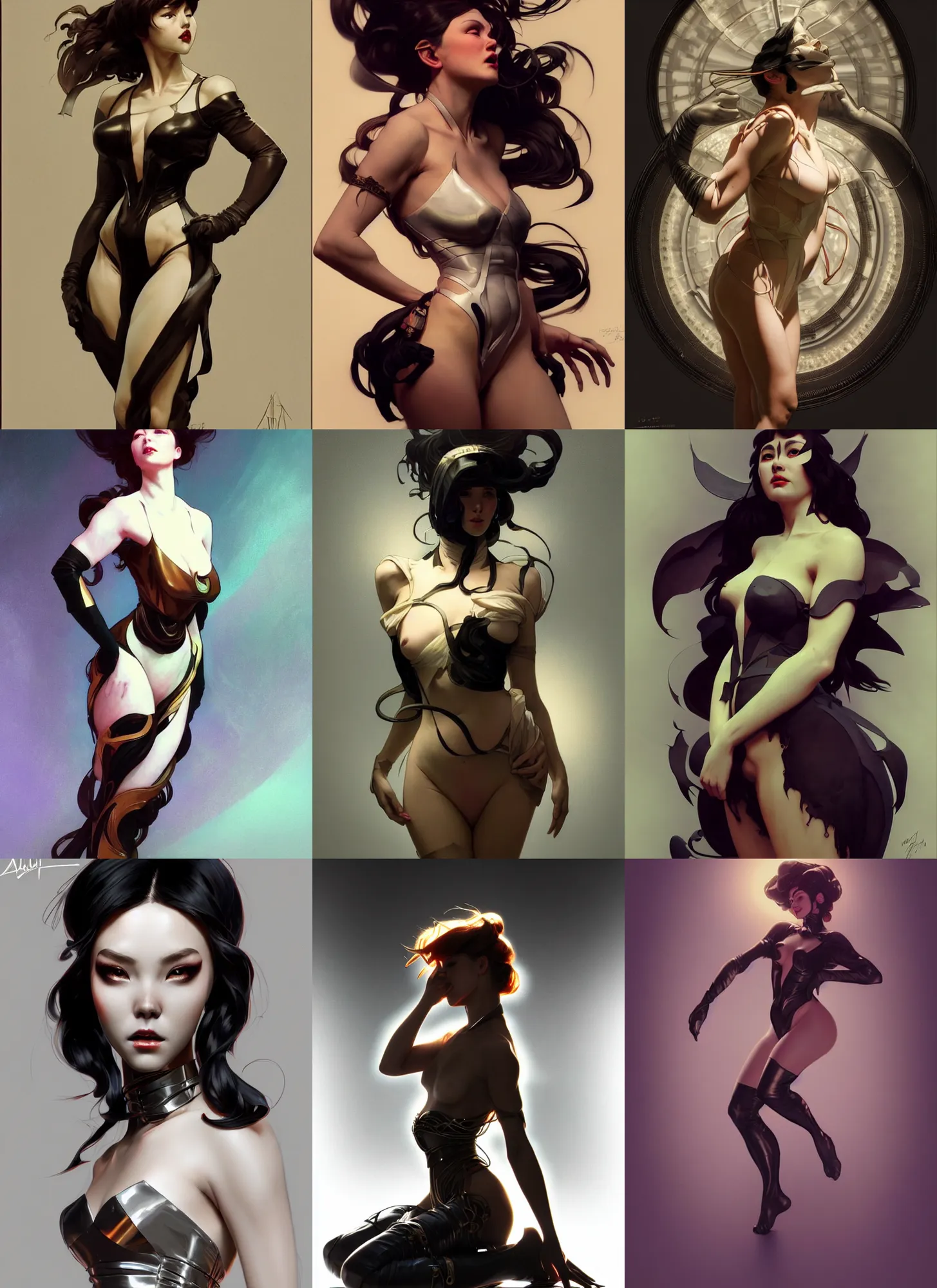 Image similar to digital concept art by artgerm, tooth wu, bierstadt, gurney, stalenhag and alphonse mucha. namilia. just one lonely black tape project attctive showgirl!! full body!! contour light effect!! 8 k, stage light. octane render. sharp edge. ultra clear detailed, sitting pose