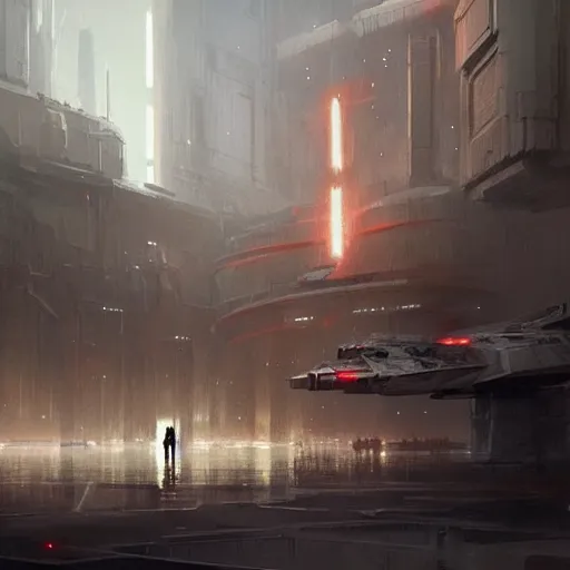 Image similar to star wars concept art by greg rutkowski, a big city with post - modern architecture, sharp foccus, cinematic ilumination, nostalgic atmosphere.