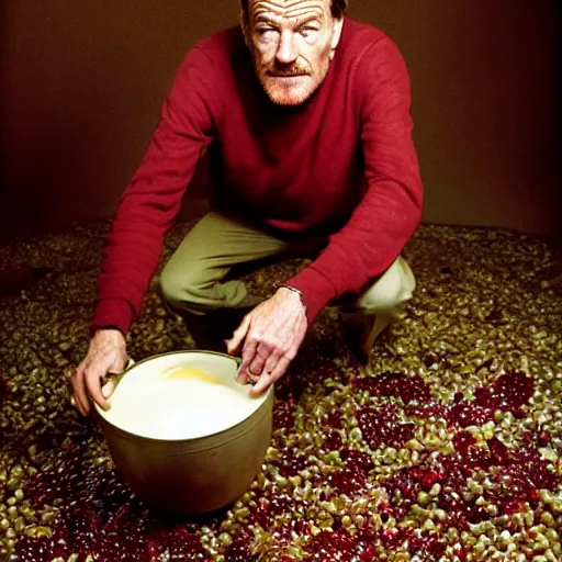 Image similar to bryan cranston's body is a bowl of cranberries with legs, long neck, body submerged in cranberries, natural light, sharp, detailed face, magazine, press, photo, steve mccurry, david lazar, canon, nikon, focus