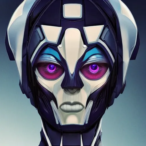 Image similar to symmetry!! a female transformer with high cheekbones, skull eye sockets!! very symmetrical face, cybernetic and highly detailed, by steven zavala, by matt tkocz, by shane baxley, transformers cinematic universe, pinterest, deviantart, artstation _ h 7 5 0