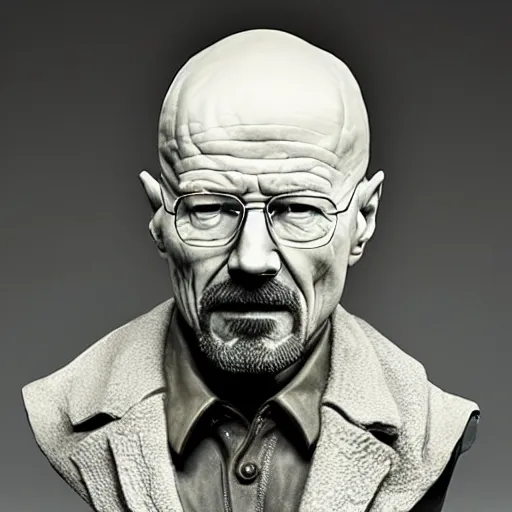 Prompt: a clay sculpture bust of walter white, photograph, studio lighting, award winning sculpture