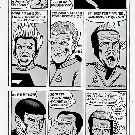 Prompt: star trek captain spock going super saiyan in the comic book archie bunker, r. crumb