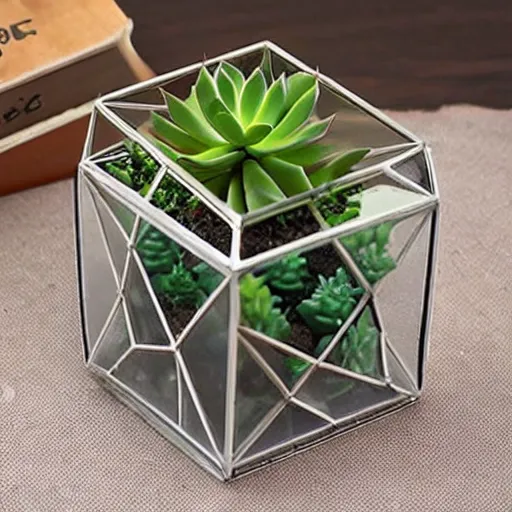 Image similar to geometric decorative terrarium cube for small succulent