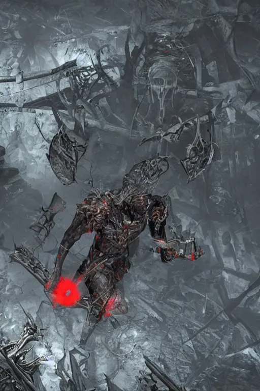 Image similar to Path of Exile, [Sirius], clear [[bronze]] face [mask], luminous red eyes, male image with [bronze] black bloody armor, sitting on the throne, inside the ruined gothic church, black shadows, red lasers, dark red bloody fog, black-grey smoky tornadoes fly around, [[blood]], Anachronism, painting, dark fantasy, steampunk, 4k, perfect quality,