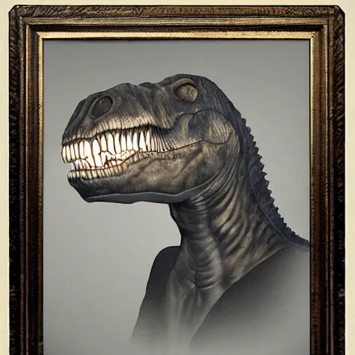 Image similar to old vintagge, t - rex, formal portrait