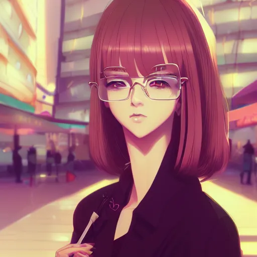 Image similar to a beautiful woman, mall background, 4k, anime key visual, lois van baarle, ilya kuvshinov, rossdraws, artstation