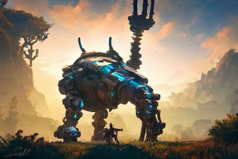 Image similar to tideripper machine mecanical creature robot of horizon forbidden west horizon zero dawn radiating a glowing aura global illumination ray tracing hdr fanart arstation by ian pesty and alena aenami artworks in 4 k