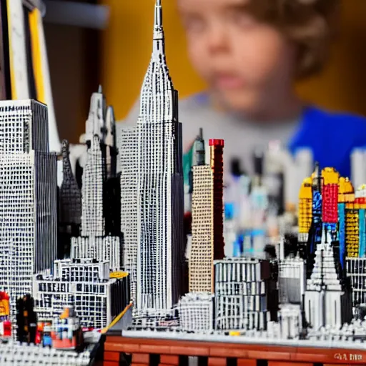 Prompt: model of manhattan made from legos, dslr,