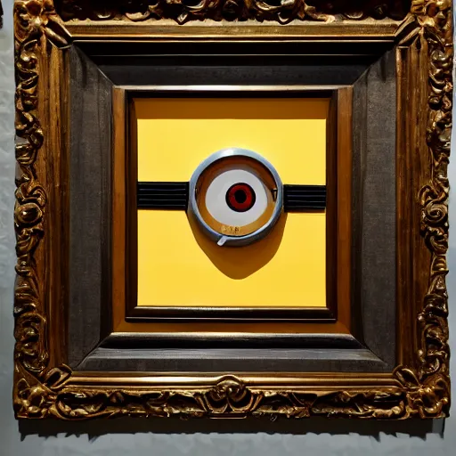 Image similar to photograph of a taxidermied minion in a museum