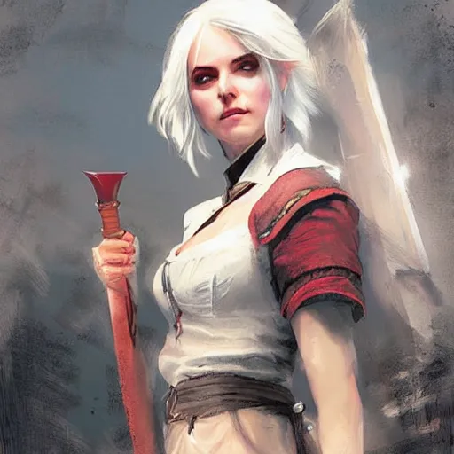 Image similar to attractive ciri from witcher, painted by greg rutkowski