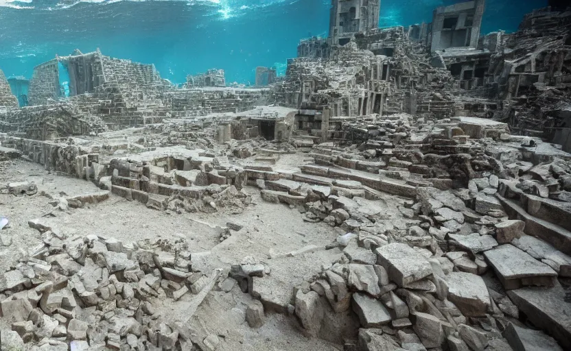 Prompt: The crumbled city of Atlantis uncovered, national geographic