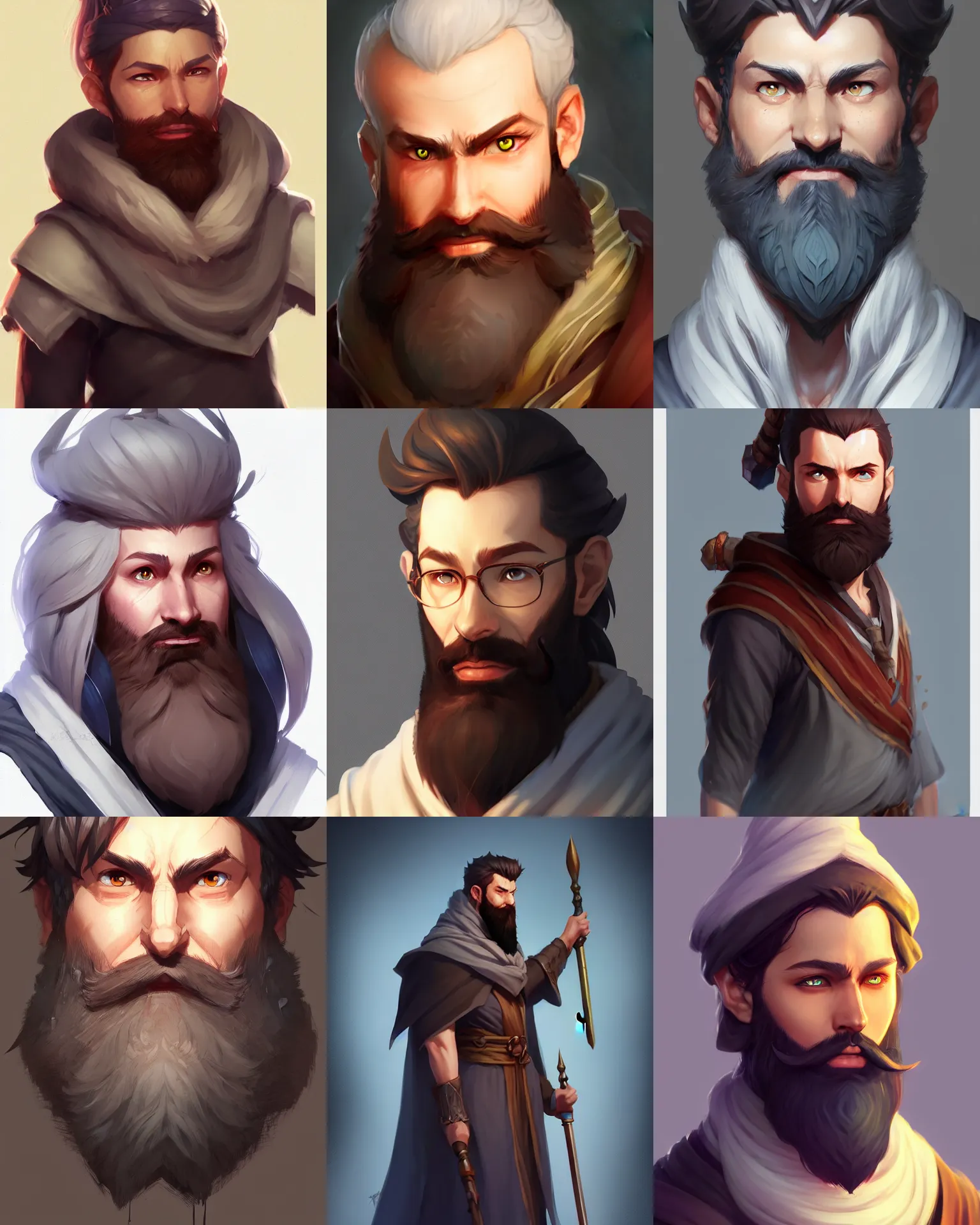 Prompt: character concept art of a male mage with beard | | distinct - fine, key visual, realistic shaded perfect face, fine details by stanley artgerm lau, wlop, rossdraws, james jean, andrei riabovitchev, marc simonetti, and sakimichan, trending on artstation