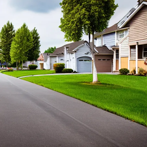 Image similar to photo of a suburban American neighbourhood with the roads and pavements made of pure gold, 4k UHD, 35mm f/5.0 H 576