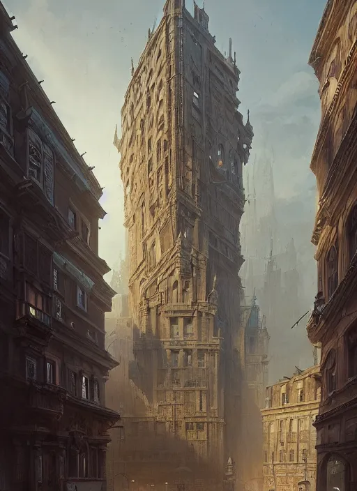 Image similar to a building with a very complicated architecture by peter kuczia, very detailed, intricate details, complimentary colors, perfect lighting, perfect composition, aesthetic, masterpiece, award winning, artstation, darek zabrocki, greg rutkowski, artgerm, 4 k