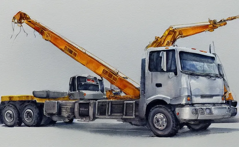 Image similar to concept art of a crane truck, pinterest, artstation trending, behance, watercolor, by coby whitmore, silver, laser light,