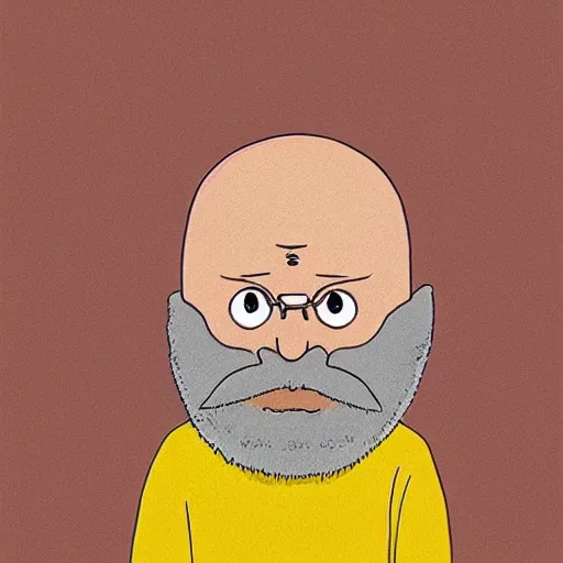 Image similar to bald man with a bright orange beard by studio ghibli, hayao miyazaki