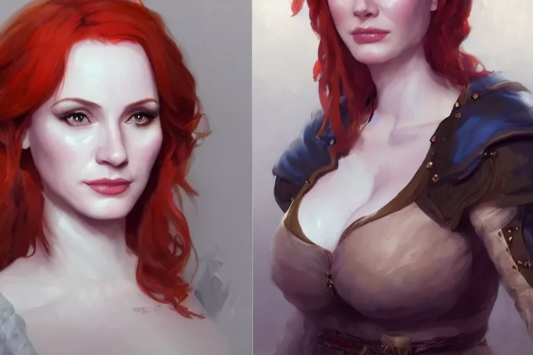 Image similar to A portrait of Christina Hendricks as Triss from the Witcher Game by Ruan Jia and Mandy Jurgens and Artgerm and william-adolphe bouguerea, highly detailed, trending on artstation, award winning, H 768