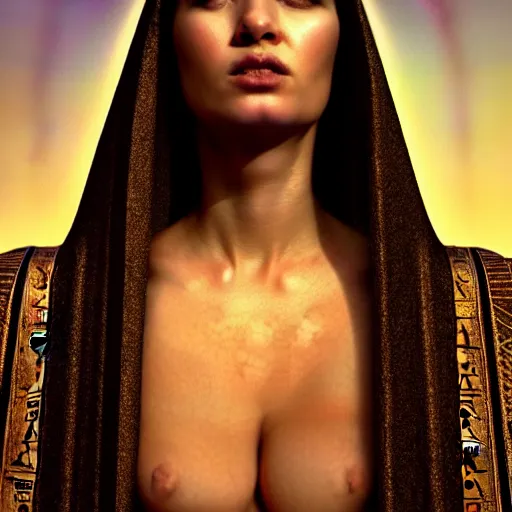 Prompt: photographic portrait of a stunningly beautiful renaissance priestess goth queen of egypt female in soft dreamy light at sunset, contemporary fashion shoot, by edward robert hughes, annie leibovitz and steve mccurry, david lazar, jimmy nelsson, breathtaking, 8 k resolution, extremely detailed, beautiful, establishing shot, artistic, hyperrealistic, beautiful face, octane render