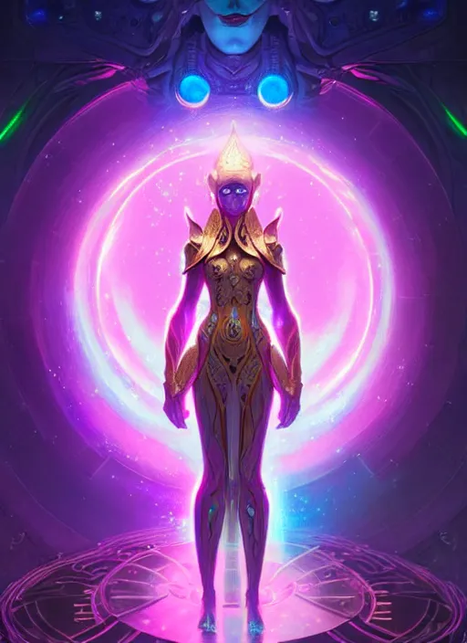 Prompt: a machine elf faceless glowing liquefied stardust adventurer, dnd fantasy character, full body portrait, glowing neon skin, magical aura, ultra realistic, intricate, elegant, highly detailed, digital painting, artstation, smooth, sharp, focus, illustration, art by artgerm and greg rutkowski and alphonse mucha and dan mumford, sacred geometry, ultra fine detailed