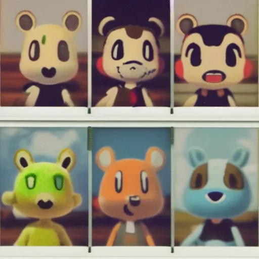 Prompt: polaroid photographs taken of animal crossing characters that may or may not be haunted