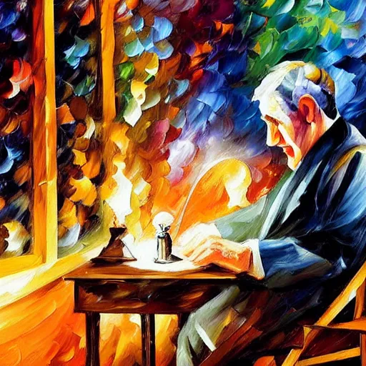 Prompt: painting of Thomas Edison experimenting by Leonid Afremov