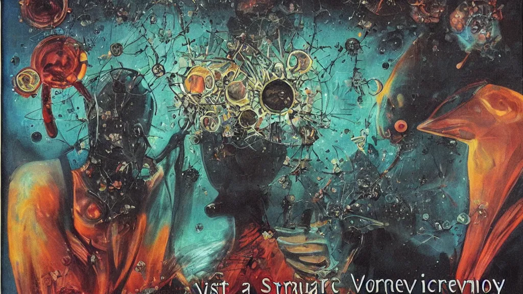 Image similar to a beauty is a virus television dreamy painting of coronavirus, dark, sinister, detailed scientific epistemology contagion math graph, R-number, retro science-fiction book cover