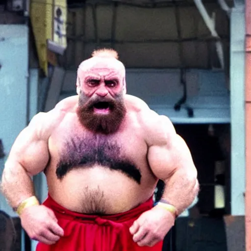 Image similar to Danny Devito staring as Zangief in the Street Fighter 2024 movie