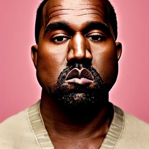 Image similar to the face of kanye west wearing yeezy clothing at 4 3 years old, portrait by julia cameron, chiaroscuro lighting, shallow depth of field, 8 0 mm, f 1. 8