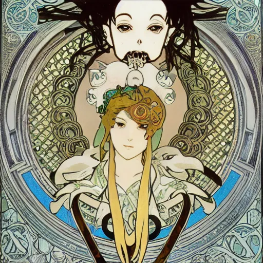 Prompt: anime manga skull portrait by Alphonse Mucha art nouveau